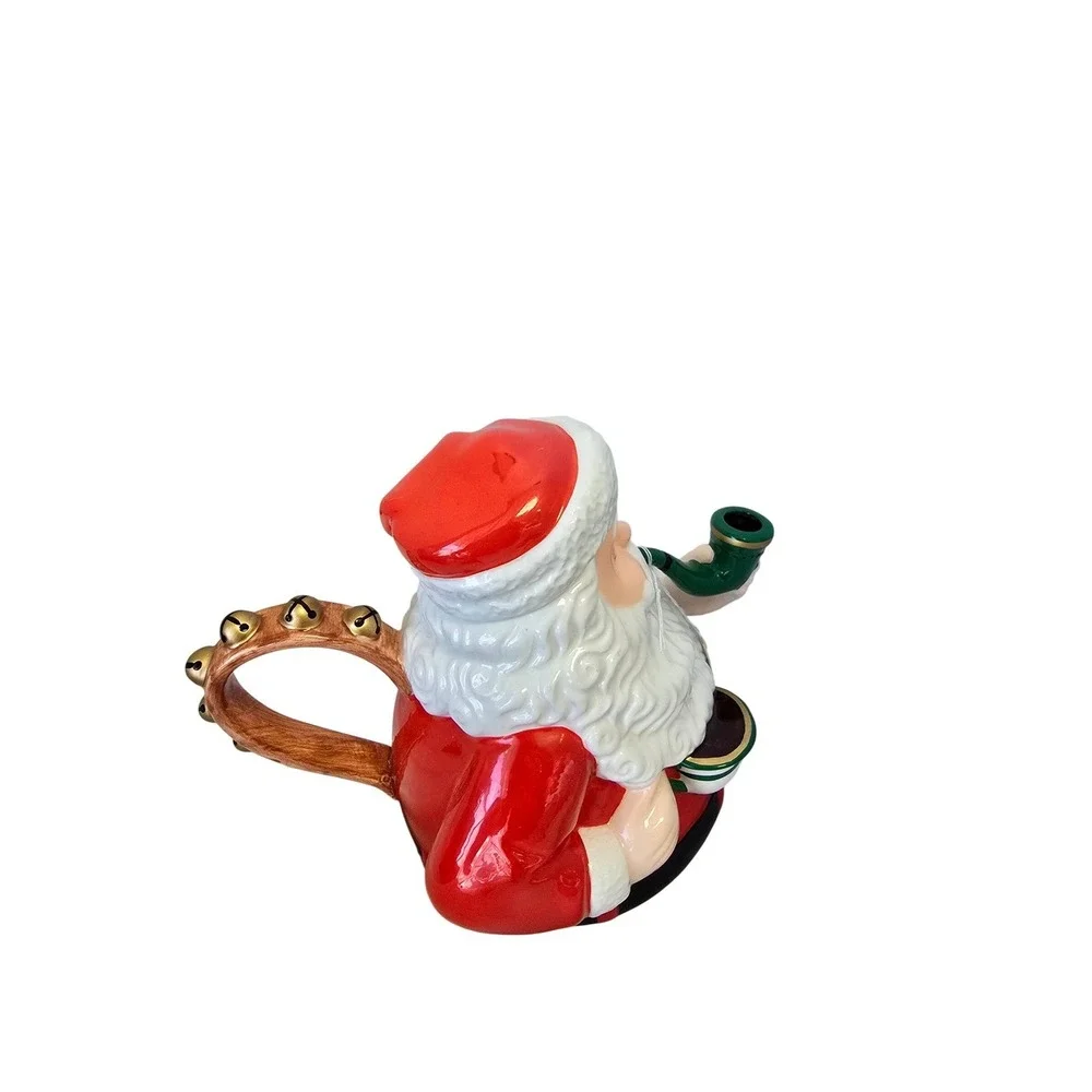Santa Claus Ceramic Teapot Dept 56 Jingle‎ Bell Handle Smoking Pipe Spout